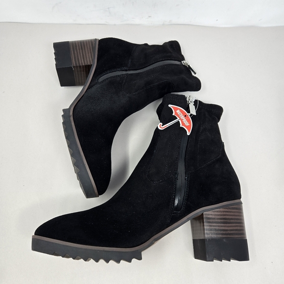 Blondo Waterproof Soft Leather Ankle Boot Sz 10M Rosalyn Black Suede Block Heel - Picture 5 of 11